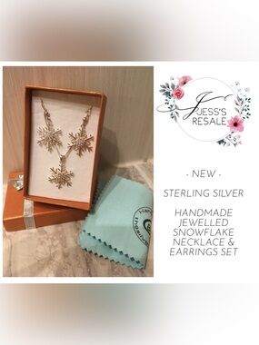 🆕HANDMADE - NEW - STERLING SILVER SNOWFLAKE NECKLACE / PENDANT AND EARRING SET